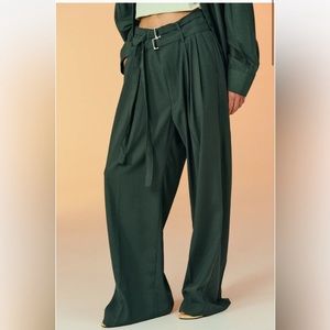 Source Unknown: Double Belted Wide Trousers, Peale Green